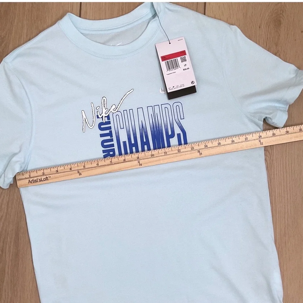 Nike Future Champs Kids‎ T-Shirt Athletic Blue White Logo Tee Boys Girls